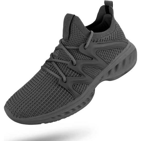 Men's Grey Walking Shoes Lightweight Breathable Non Slip Running Gym